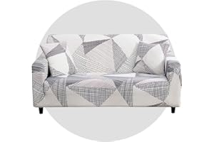 TOMMO Super stretch sofa cover Sofa Covers 1/2/3/4 Seater Sofa ProtectorNon Slip Soft Couch Sofa Cover Washable Furniture Protector Sofa Cover with 1 Pillowcase for Couch Sofa (4 Seater, White Geometry)