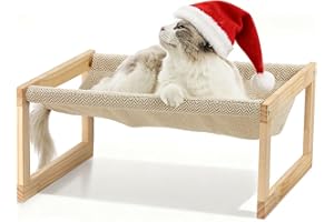 FUKUMARU Legowisko dla psa, duże, oddychające legowisko dla kota, drewniany hamak dla kota na zewnątrz, 53 x 40 cm, podwyższone meble dla zwierząt domowych, odpowiednie dla kotka, szczeniaka, królika,