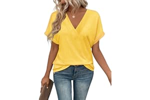 Cuptacc Camiseta Mujer Manga Corta Cuello en V Blusas Mujer Verano Elegantes Suelto Básica Top