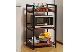 DIVYA 3-Layer Microwave Stand, OTG Stand, Microwave Oven Platform Rack, Kitchen Storage Shelf (Walnut Brown & Black Pipe,Alloy Steel Engineered Wood, Tiered Shelf) (Black)