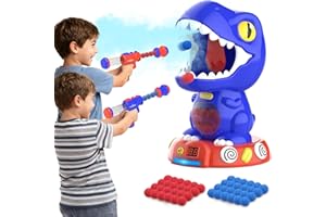 EagleStone Bewegliches Dinosaurier-Schießspiel für Kinder, Spaying & Auto-Scoring, Dino Target Game mit 2 Pump Guns, 48 Schaumstoffkugeln, Sound, Geschenk für Jungen & Mädchen, Partyspiel