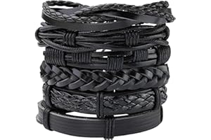 JJDreams 6-10 Pcs Leather Bracelets Set for Women Men Braided Wooden Beads Wrap Cuff Cord Adjustable