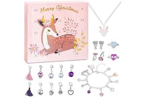 SEEYKEY Adventskalender 2024, Weihnachts Countdown Kalender, Armbänder,Mädchen,Kinder, Rehkitz, DIY Überraschungszubehör, Anhänger, Ring, Halskette, Ohrclip, Adventskalender, Kreatives Geschenk