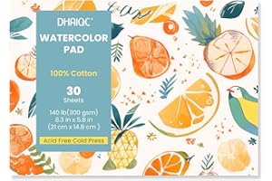 DHAIQC Papier aquarelle A5, 30 feuilles A5 collées, papier coton, 300 g/m², papier aquarelle pressé à froid, bloc à dessin aquarelle, papier aquarelle, papier à colorier