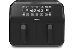 bella Friteuse à air à panier double 8.0 QT, Multifonction 5-en-1 avec Plateau et Panier Antiadhésifs Amovibles et Lavables au Lave-vaisselle, 2850 Watts, Noir Mat