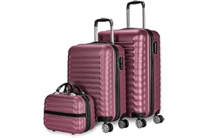 NUMADA - Lot de Valises de Voyage Cabine Bordeaux, Moyenne (53/63cm) et Trousse de Toilette. Rigides 4 Roues, ABS, Robustes, Durables et Légères. Serrure à Combinaison