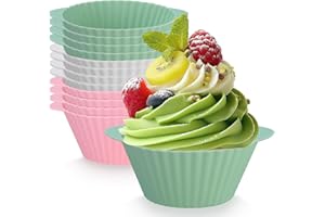 YOXOVO Set di 12 stampi per muffin, friggitrice ad aria calda, stampi in silicone per muffin, Air Fryer Eggs, muffin in silicone con design del manico, accessori da forno per muffin, stampo in silicone per