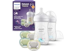 PHILIPS AVENT Kit biberons Natural Response : 2 biberons 260 ml avec tétines T3 (1 mois et plus), 4 sucettes Ultra Air, motif animaux aquatiques (modèle SCD837/13)