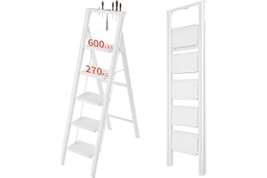 JOISCOPE Escabeau 5 Marches avec Plateforme de Travail, Échelle Pied Pliable avec Poignée, Pédales Épaissies et Élargies, Adapté à Diverses Scènes, comme La Cuisine et Le Jardin, Blanc