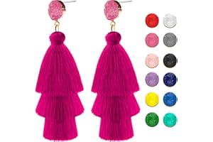 CUTILAND Red Layered Tassel Earrings,Bohemian Layered Tassel Wire Earrings,Bohemian Big Dangle Drop Earring,Stylish And Simple Women's Earring,Christmas,Carnivals,Birthday,Weddings,Party,Valentine Day Gift
