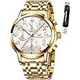 OLEVS Diamond Watches for Men,Business Dress Watch Waterproof Luminous,Male Golden Big Dial Luxury Casual Quartz Analog Watches with Day Date Calendar and Stainless Steel Band