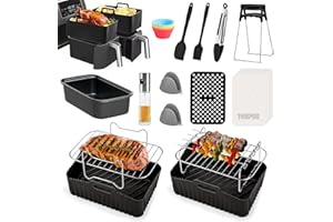 SHULLTJI Heißluftfritteusen Zubehör für Ninja Foodi AF400EU, AF300EU, Emerio, Princess, Innsky, COSORI, Tower 7,6L/8L/9L/9,5L Dual Zone Heißluftfritteuse, Silikoneinlagen&Grillroste&Backformen usw, Schwarz