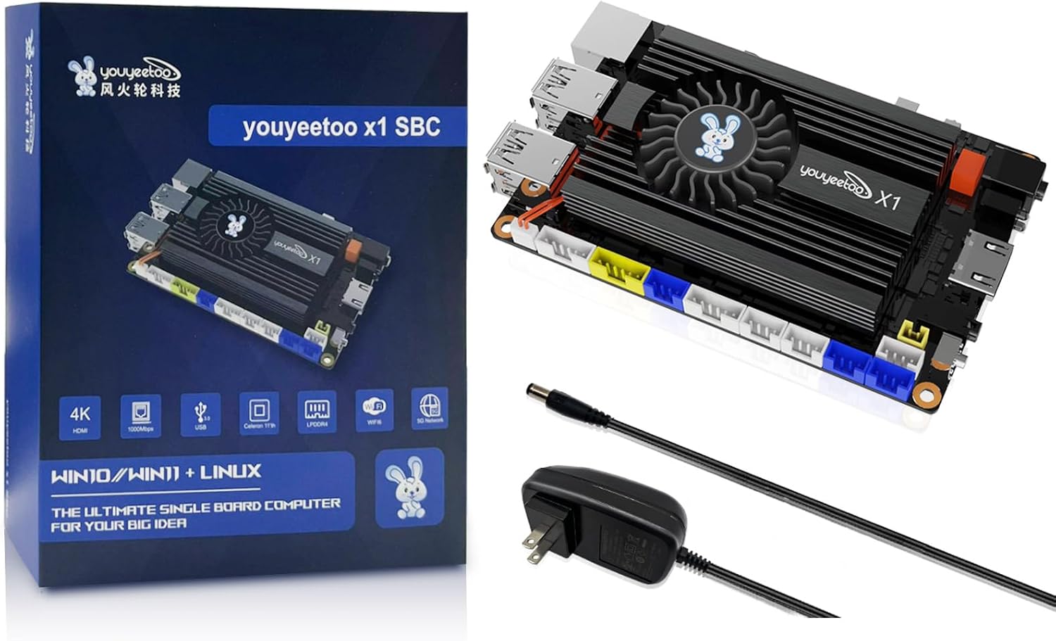 WayPonDEV youyeetoo X1 X86 Single Board Computer - A 64bit Windows 10/11/Linux Mini PC with In-tel Celeron N5105, Support Optional WiFi&BT, M.2 2280 NVMe or SATA SSD (8GB RAM+0GB Storage)