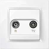 SIMON 10 &ndash; Final Socket Antenna TV and Radio, Wall Plug, White | Recessed, includes frame lid and mechanism. For DTT, satelli