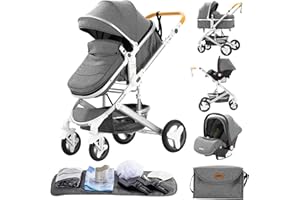 GLOKID Poussettes 3 en 1 Citadines Poussettes Combinées Poussette Tricycle Baby Walker Poussette Haute Paysage Poussettes Pliantes Trolley Bébé Landau pour Accessoires pour sièges (530 Gris)