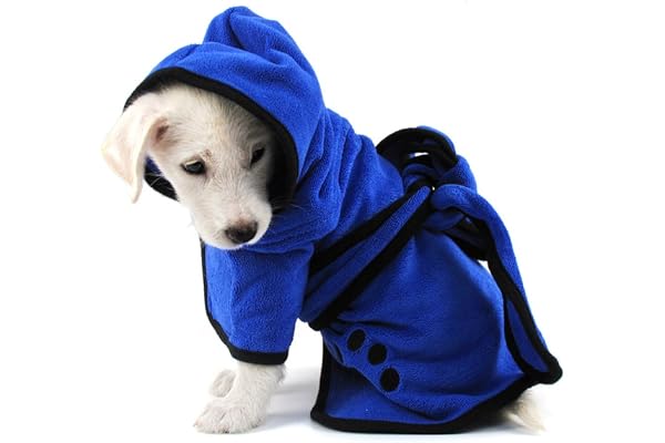 PETCUTE Peignoir de Bain Chien Super Absorbante en Microfibre,Peignoir pour Chien Lavable avec Capuchon et Sangle,Serviette de Bain pour Chien Séchage Rapide,pour la Pluie,la Douche,Ciel,L