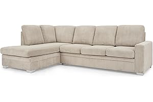 Home Detail Large Corner Sofa, Left Hand Sofa or Right Hand Corner Sofa, Couch in Upholstered Jumbo Cord Fabric, L Shaped Sofa in Dark Grey & Mocha (Mocha Jumbo Cord, Left Hand Facing)