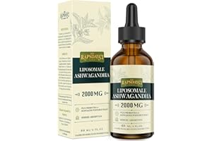RAPSDAYCI 2000 mg Gouttes d'Ashwagandha Liposomales, 7% de Withanolides, Extrait pur de racine d'Ashwagandha Haute Résistance, Concentration 5X, Absorption Plus Rapide Que Les Gélules, 60 ml (Lot de 1)