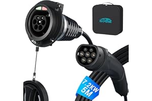 EVPEIWE Cable de Extensión para Carga de Coche Eléctrico Tipo 2, 7.2KW/32A | Monofásico | 5M | con Cerradura de Seguridad para BEV y PHEV con IEC-62196, para Cargadores y Cables de Carga Tipo 2