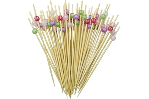 LAOJU Cocktail Sticks Fruit Stick Food Toothpicks Cocktail Picks with Acrylic Beads for Appetizers Snacks Drink Canape BBQ Skewer Dessert Cake Fruits Sandwich 100PCS