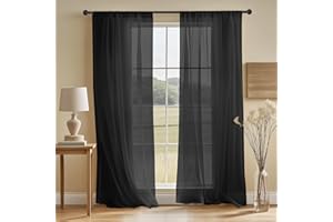 NAKIHOUSE Voile Curtain, 2 Panels Net Curtains for Windows 45 Drop, Elegant Slot Top Sheer Curtains, Light Filtering Black Voile Curtains for Living Room, Breathable & Graceful Window Drapes