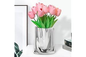 Esdallina Sztuczny tulipan PU z wazonem, prawdziwy dotyk, dekoracja domu i salonu, 10 szt. (jasnoróżowy)