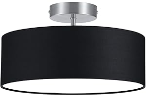 ‎LIGHTLING lightling modern Deckenleuchte in nickel matt, Stoffschirm schwarz, 2 x E14 max. 40W, ø 30 cm, Höhe: 16 cm