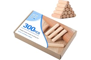 Faankiton Tasselli in Legno, Scanalate in Legno, Perni di Legno Duro Perno Scanalato, Spine Legno per Progetti di Artigianato di Mobili e Fai Da Te (300 Pezzi 8x30mm)