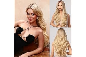 Honygebia Peluca Rubia Larga con División Media - Pelucas Rubias Degradadas para Mujer, Cabello Sintético Resistente al Calor de Aspecto Natural - Las Mejores Pelucas para Halloween/Fiesta