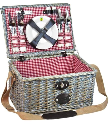 Panier Pique-nique Osier 4 Personnes - Glacière, Couverts Et Assiettes Inclus