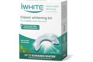 iWhite Classic Whitening Kit - Sofort-Zahnaufhellungsset - 10 Schienen - Professioneller Zahnaufheller mit Natron, 8 Nuancen weißer. Schnelles und effektives Ergebnis - Mintgeschmack.
