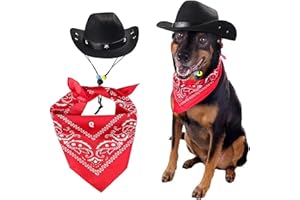 Ling & Bai 2Pcs Dog Cowboy Hat Costume Pet Cap and Bandana Scarf Cosplay West Decoration Accessories for Party Halloween Festival (Black)