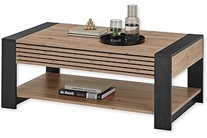 ‎STELLA TRADING Stella Trading Felipe Couchtisch in Artisan Eiche Optik, Schwarz - Moderner Sofatisch mit Schublade für Ihr Wohnzimmer - 108 x 42 x 60 cm (B/H/T)