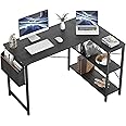 ZUIHAO L Shaped Computer Desk Corner Desk with Reversible Storage Shelves for Home Office Workstation, Modern Simple Style Writing Desk Table with Storage Bag (Black)