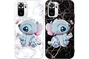 OMYZO [2 pezzi] Cover per Xiaomi Redmi Note 10S 4G 6,43",Cute Stitch Cartone Animato Anime Disegni Case Morbide Silicone Protettivo Opaco TPU Bumper Ultra Sottile Antiurto Custodia per Redmi Note 10