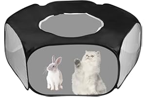 LENPESTIA Haustier Laufstall Kleintiere Käfigzelt Faltbar Kleintierkäfig Tragbar Atmungsaktiv und Transparent Spielzelt für Innen und Außenbereich Kaninchen Hamster Chinchillas Kätzchen Hündchen (Schwarz)