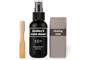 CocoKiwi Jewellery Cleaner Solution | Watch Cleaning Kit | Clean Gold and Silver | Necklace, Earring and Ring Cleaner | 80ml | Restore Sparkle With The Included Cloth and Brush