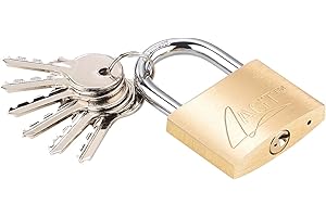 AGT Candados de llave - bloquear: Candado de latón, 48 mm, 6 llaves (candado Con Sexto Llaves, bloquear Con Clave adicional, Cerradura de la puerta)