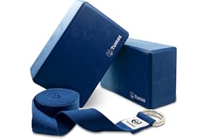 Tumaz Yoga Blocks Set of 2 with Premium Yoga Strap, High Density Yoga Bricks to Improve Spine Flexibility for Yoga & Pilates, [Light Weight, Anti-slip Surface, Extra-Durable] with Instruction E-Book