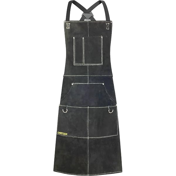 Tablier De Soudage LeaSeek En Cuir De Vachette - 6 Poches, Bretelles Réglables M-XXL, Résistant Chaleur Avec Fil Kevlar