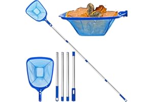 4BAOHUI 185 cm Pool Kescher, Poolkescher Fein mit Teleskopstange, Poolreinigung Pool Kescher Feinmaschig, Teichkescher für Schwimmbad, Teich, Algen & Bestway Pool, Aufstellpool, Planschbecken, Whirlpool