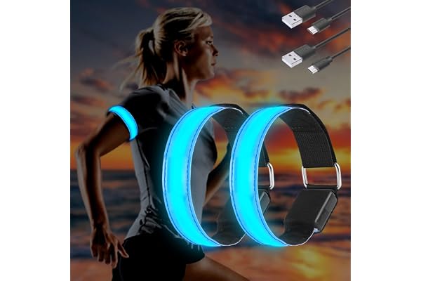 Molbory 4PCS Brassard Lumineux LED Rechargeable USB, Brassard Reflechissant LED Running, Bande Clignotant Ajustable Bracelet Lumineux LED de Sécurité pour Bras/Poignet/Cheville/Jambe Course, Cyclisme