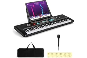 COSTWAY 61 Key Keyboard Piano, Portable Digital Piano with Microphone, Keynote Stickers, Carrying Case, Electric Piano for Beginners Kids Adults