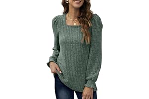 Aokosor Long Sleeve Tops Women Lightweight Jumpers Ladies Square Neck Sweatshirts Casual Puff Sleeves
