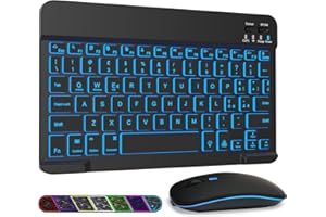 LAMA Retroilluminata Tastiera e Mouse Wireless, Tastiera Tablet Universale Ultra Sottile Ricaricabile, Tastiera Bluetooth Portatile per iPad/Tablet/iOS/Android/Windows/Laptop/Computer, Nero