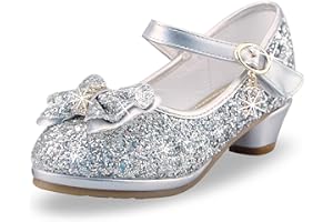 Lanivic Girls Princess Shoes Sequins Sweet Bows High Heels Wedding Party Dress Shoes Dance Bright Diamond Cosplay Christmas Festival Shoes Pink Blue Purple Gold Silver