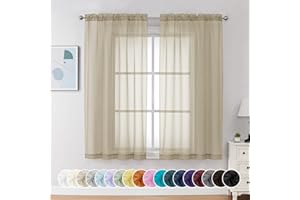 Chyhomenyc Taupe Sheer Curtains 54 Inch Long 2 Panels Light Filtering Rod Pocket Voile Short Curtains for Living Room Bedroom Small Windows 42"W x 45"L
