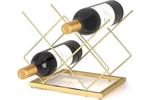 Urban Deco Small Wine Rack 5 Bottle Holder - Modern Metal Wire Wine Storage for Countertop Table Top Coffee Bar Kitchen(Gold)