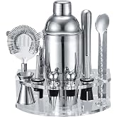 Cocktail Shaker Set with Stand, Stainless Steel Cocktail Shaker Kit with 12 Pieces Bar Accessories, Professional Cocktail Sha