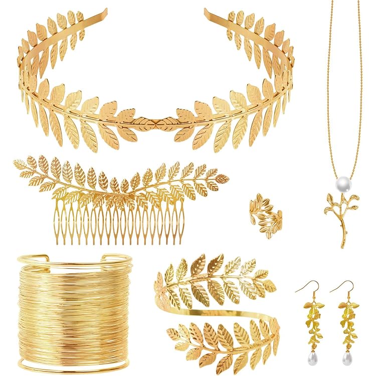 Parure Déesse Grecque NYXSEAT - 5 Pièces Doré | Bandeau, Boucles D'Oreilles, Ceinture, Bracelets, Collier | Taille Unique